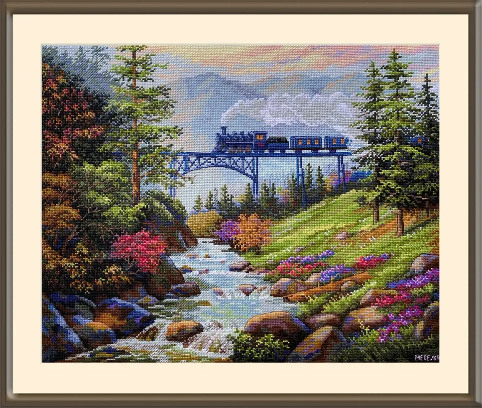 Merejka Mountain Railway borduurpakket 38,5x31 cm ecru
