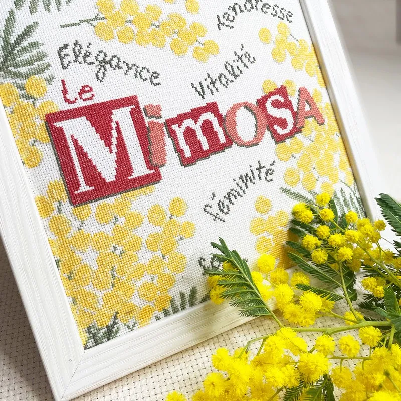 LiliPoints Le Mimosa borduurpatroon 160x160 geel