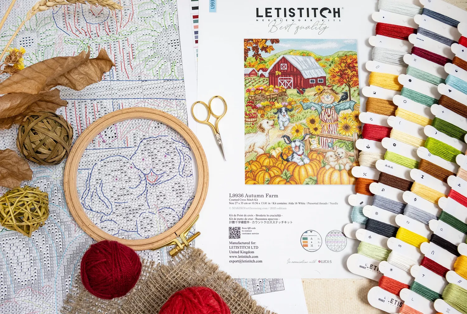 Leti Stitch L9936 Autumn Farm borduurpakket 27x35 aida