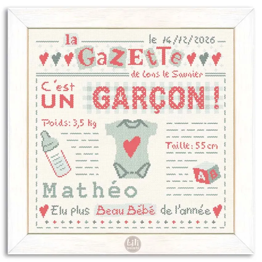 LiliPoints It’s a Boy borduurpatroon geboorte 170x175