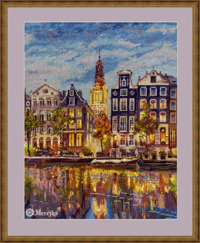 Merejka Amsterdam borduurpakket Aida 16 blauw-grijs 30x39,5