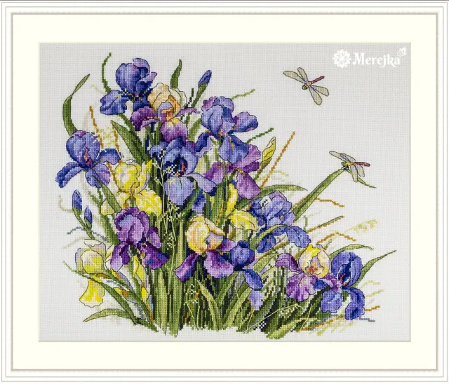 Merejka Irises borduurpakket Aida 16 ecru 32x27