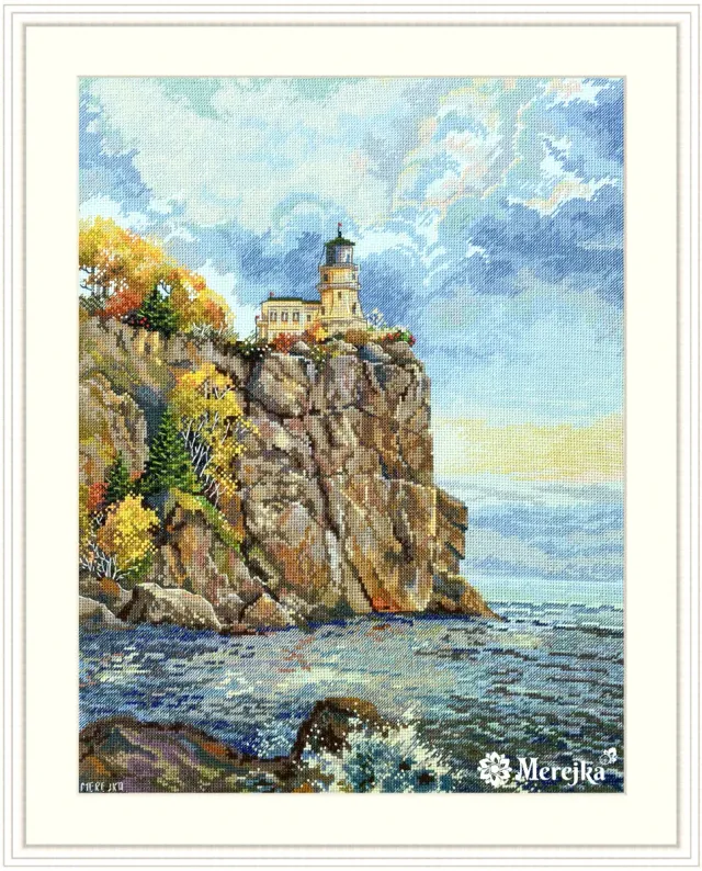 Merejka Split Rock Lighthouse borduurpakket Aida 16 ijsblauw