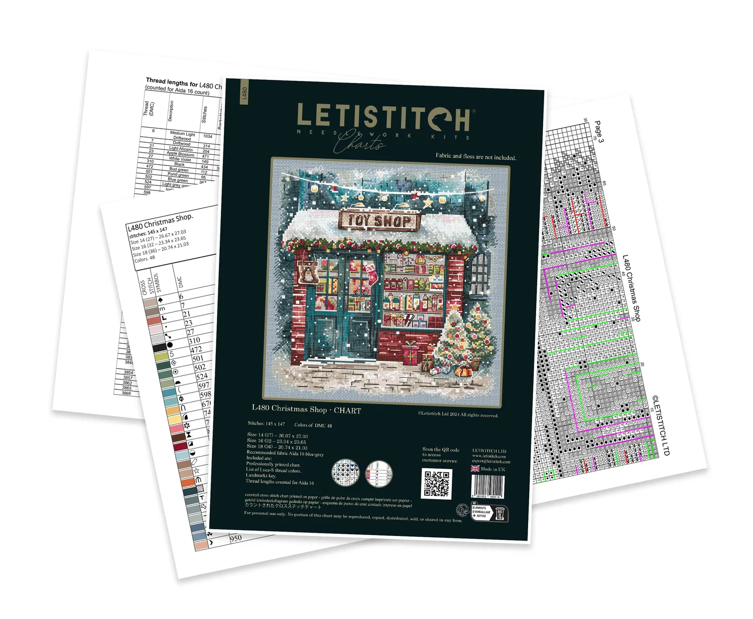 Leti Stitch Christmas Shop telpatroon pdf 145x147 48 kleuren