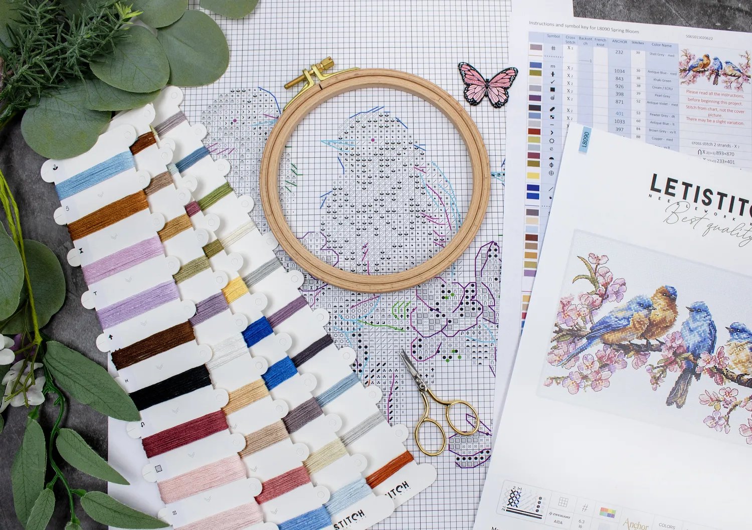 Leti Stitch L8090 Spring Bloom kruissteekpakket 16x27 cm