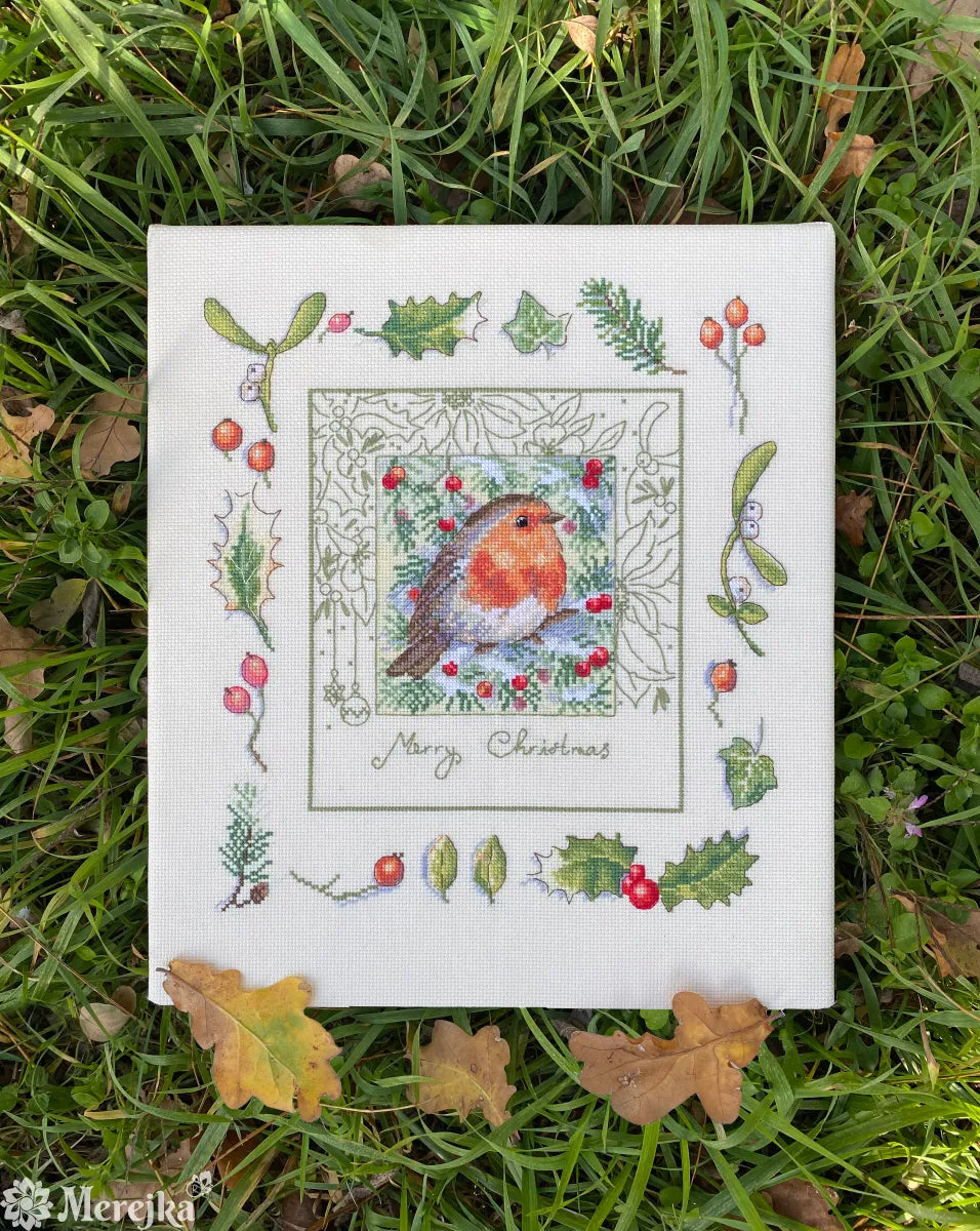 Merejka The Christmas Robin borduurpakket ecru 26x27,5 cm