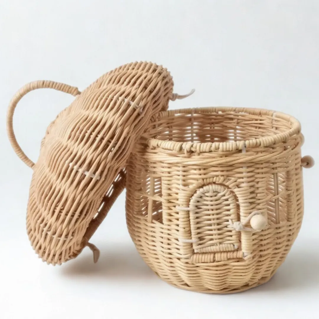 The Wool Family paddenstoelenhuisje rotan beige mand 22cm
