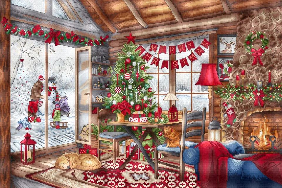 Leti Stitch L8105 Christmas Cabin borduurpakket 43x29cm