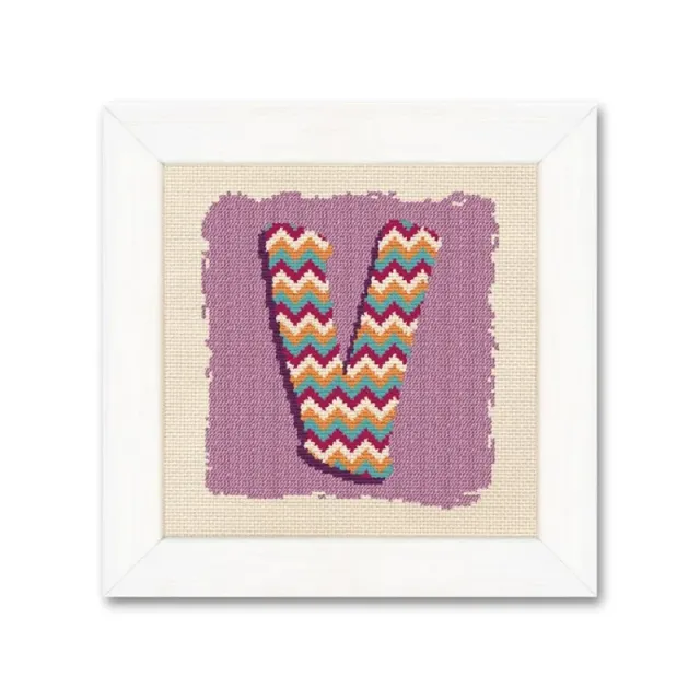 LiliPoints V initiaal borduurpatroon letter bloemen 84x90