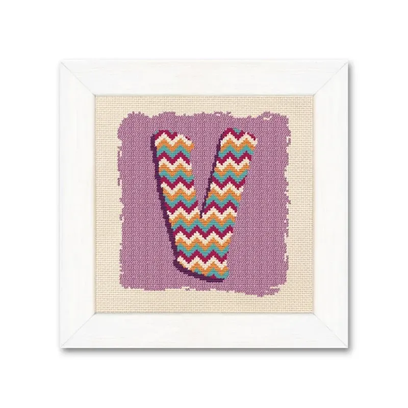 LiliPoints V initiaal borduurpatroon letter bloemen 84x90