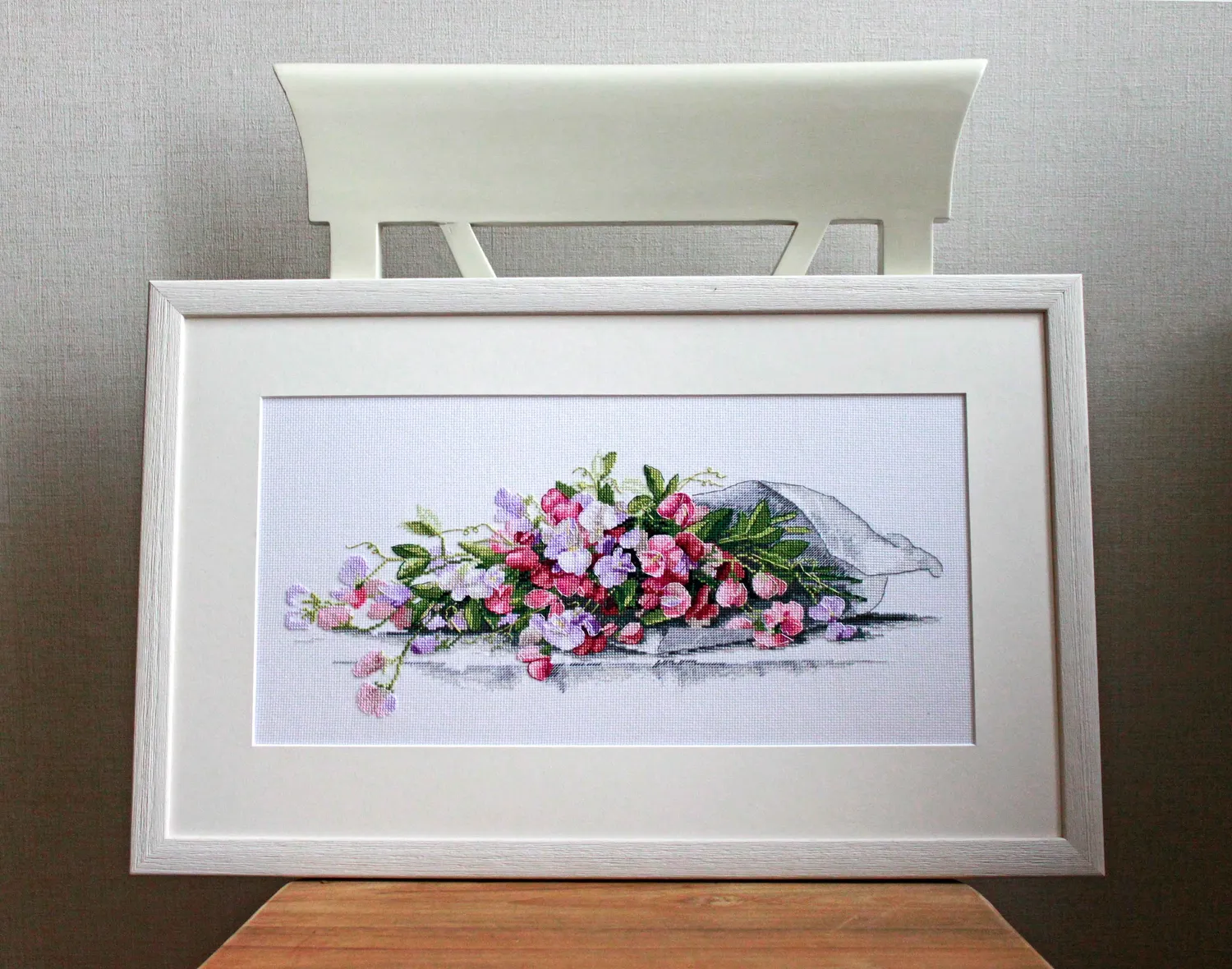 Merejka Sweet Pea borduurpakket Aida 16 wit 27 kleuren