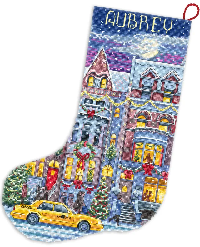 Leti Stitch L8085 borduurpakket kerstkous Winter Townhouse