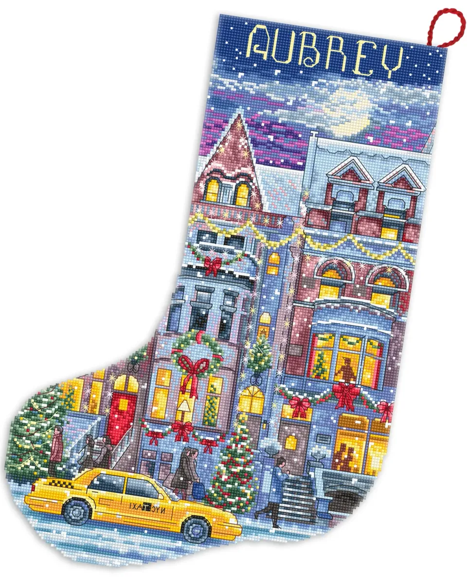 Leti Stitch L8085 borduurpakket kerstkous Winter Townhouse