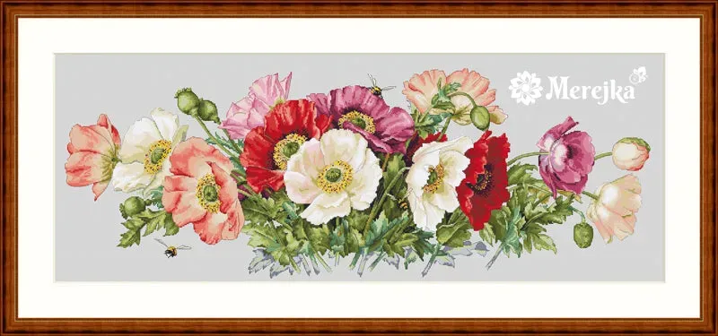 Merejka Poppies borduurpakket 80x30 cm wit