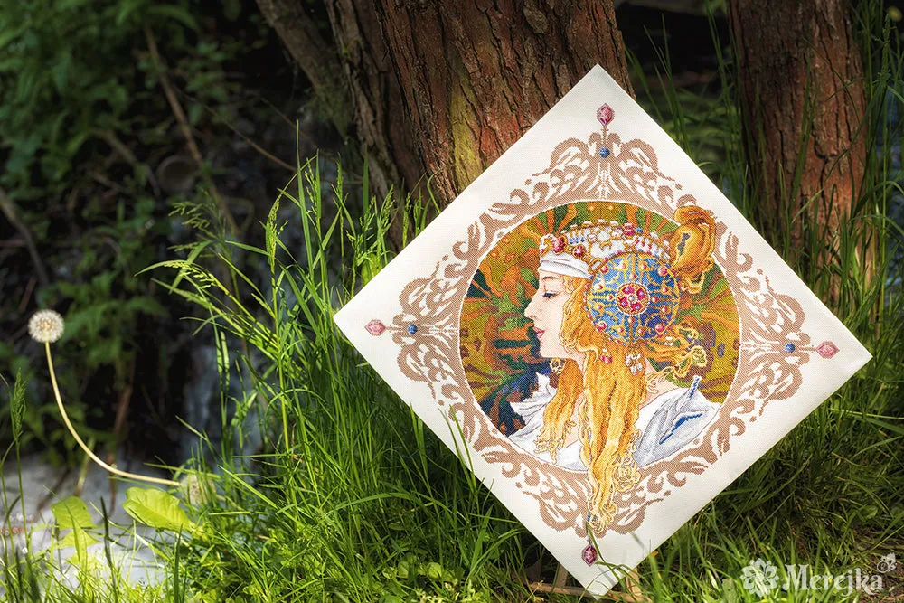 Merejka Blond by Mucha borduurpakket 34,5x34,5 cm portret
