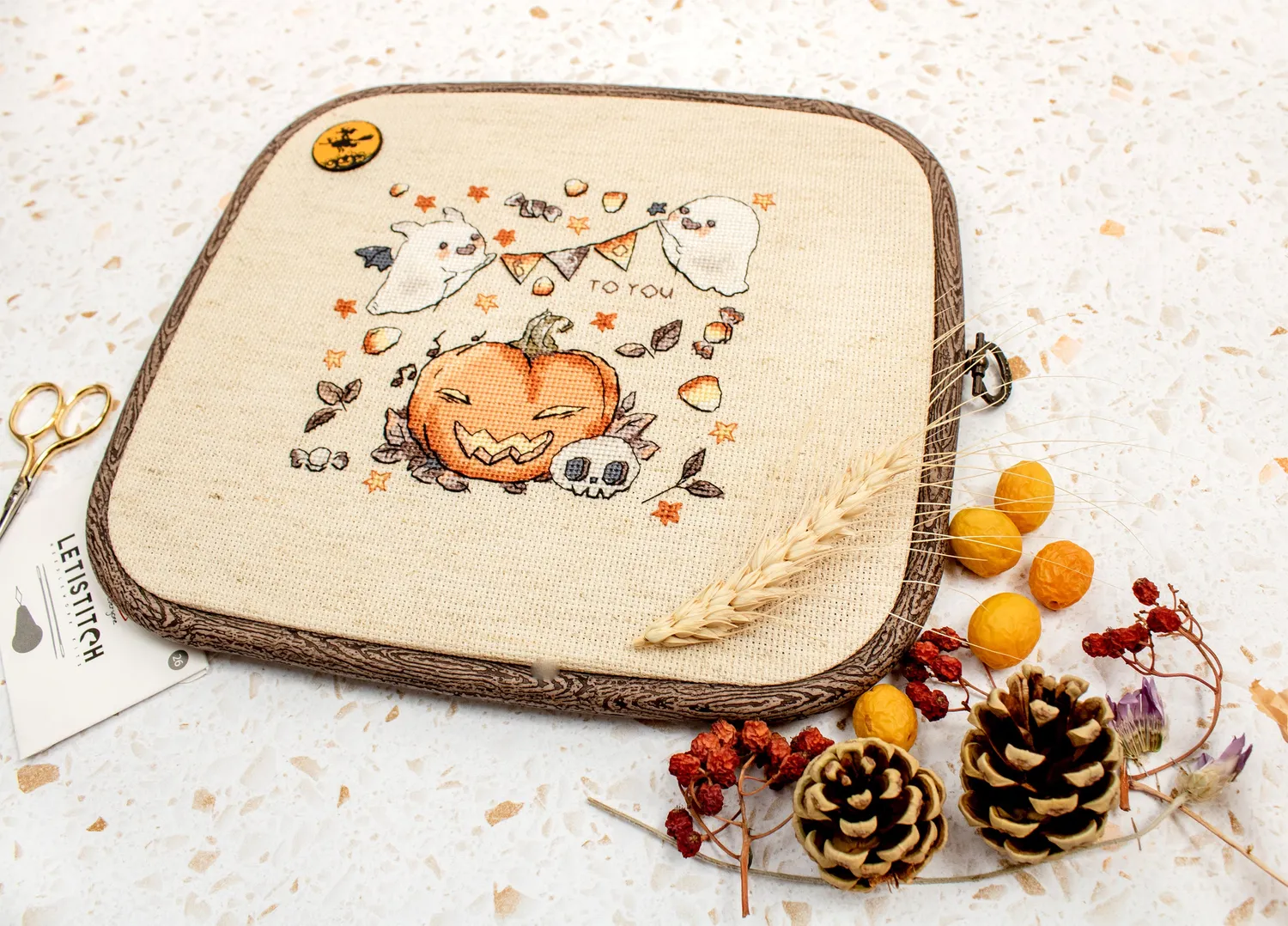 Leti Stitch L8814 Boo To You borduurpakket halloween 15x14 cm