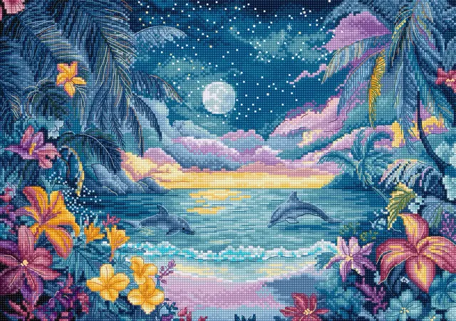 Leti Stitch L9951 Blue Mirage kruissteekpakket Aida 32x22 cm