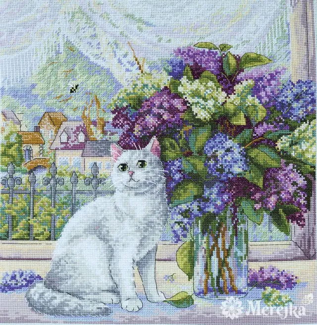Merejka Spring Mood borduurpakket 28x28,5 ijsblauw