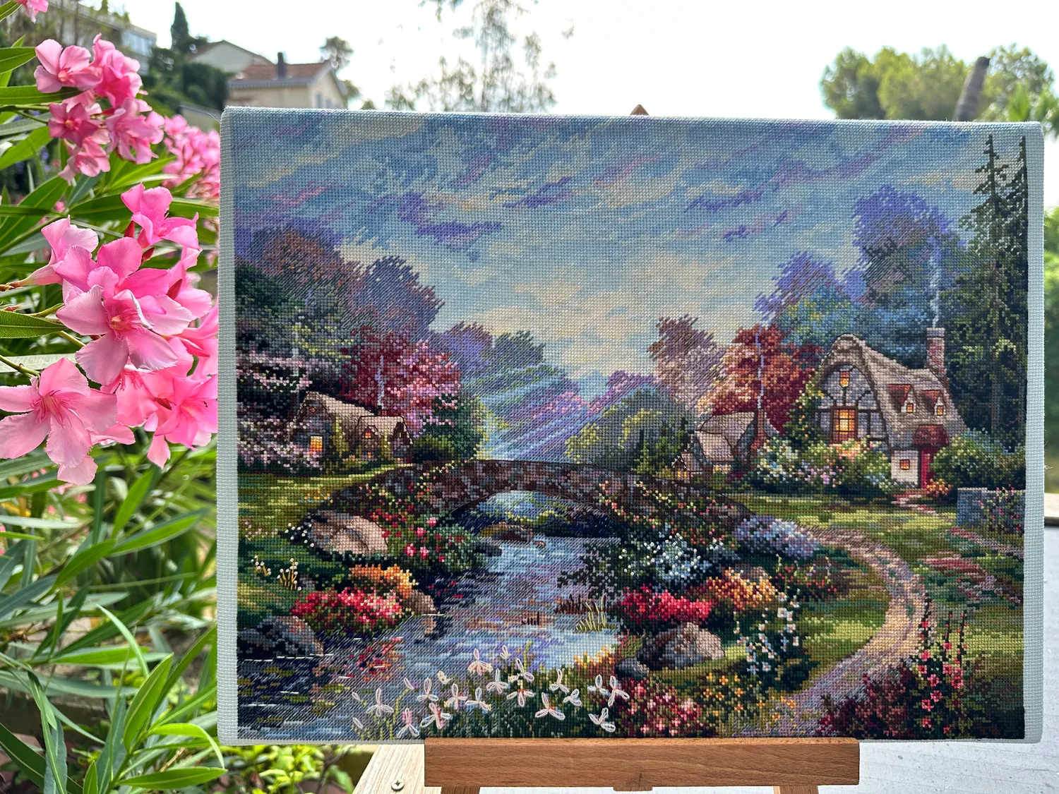 Merejka Springtime Glory borduurpakket Aida 16 ijsblauw