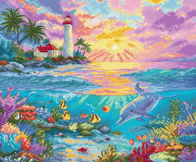 Leti Stitch LI 59-00 Dolphin's Paradise borduurpakket 29x24 cm