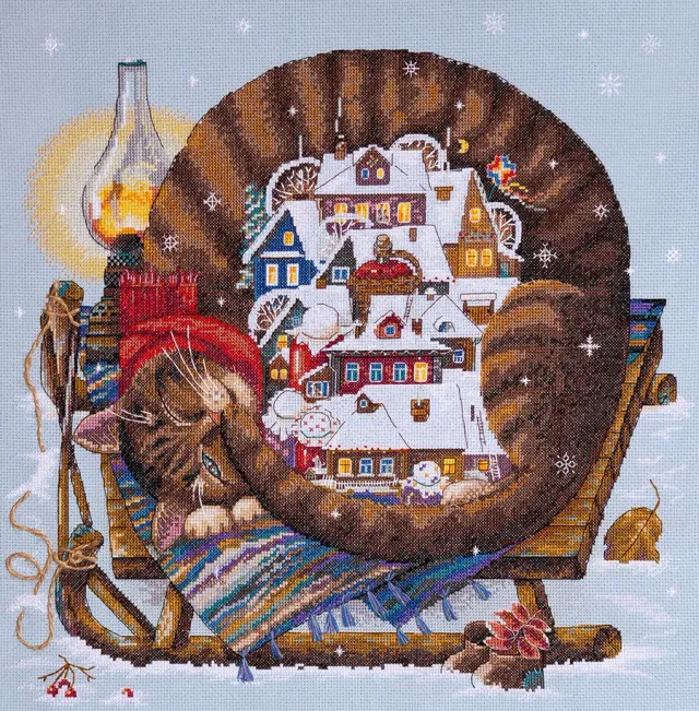 Merejka Cozy Winter borduurpakket 36x36cm ijsblauw