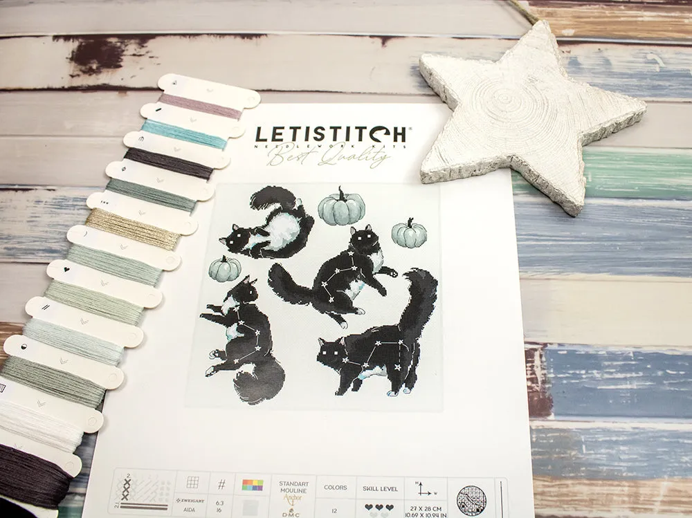 Leti Stitch L8817 Cat Constellation borduurpakket 28x27 cm