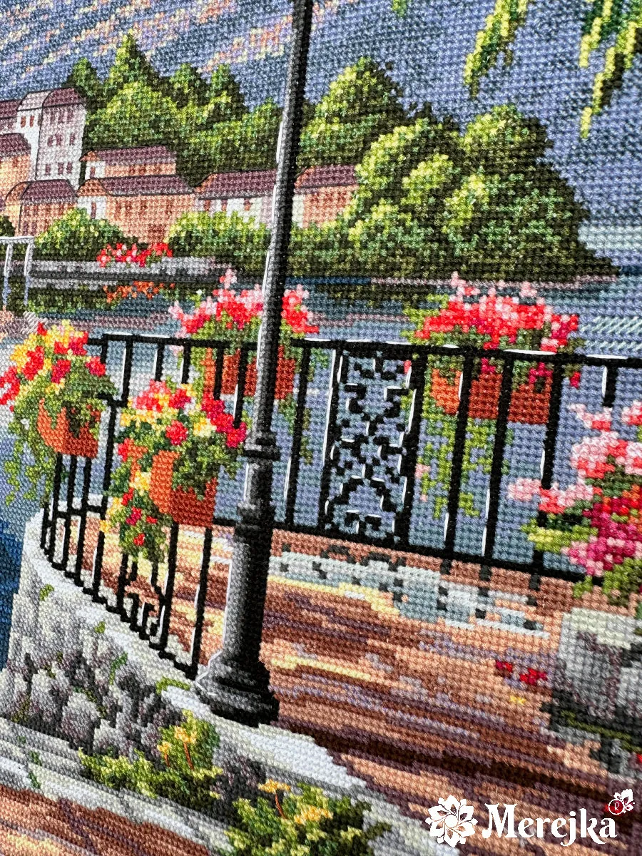 Merejka Lago del Porto borduurpakket Aida 16 ijsblauw 42 kleuren