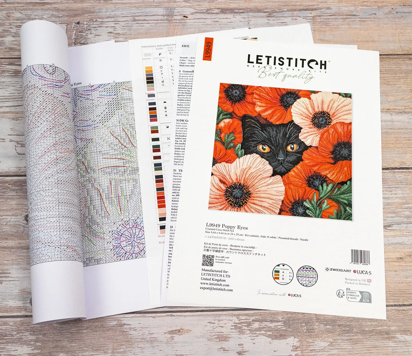 Leti Stitch L9949 Poppy Eyes borduurpakket 24x24 cm bloemen