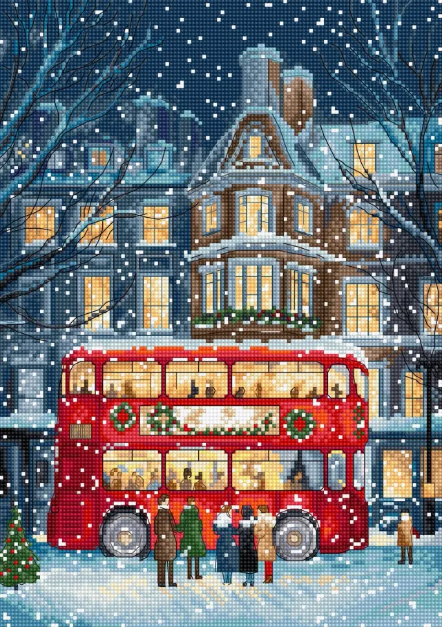 Leti Stitch L9982 London Christmas Bus borduurpakket 19x27 cm