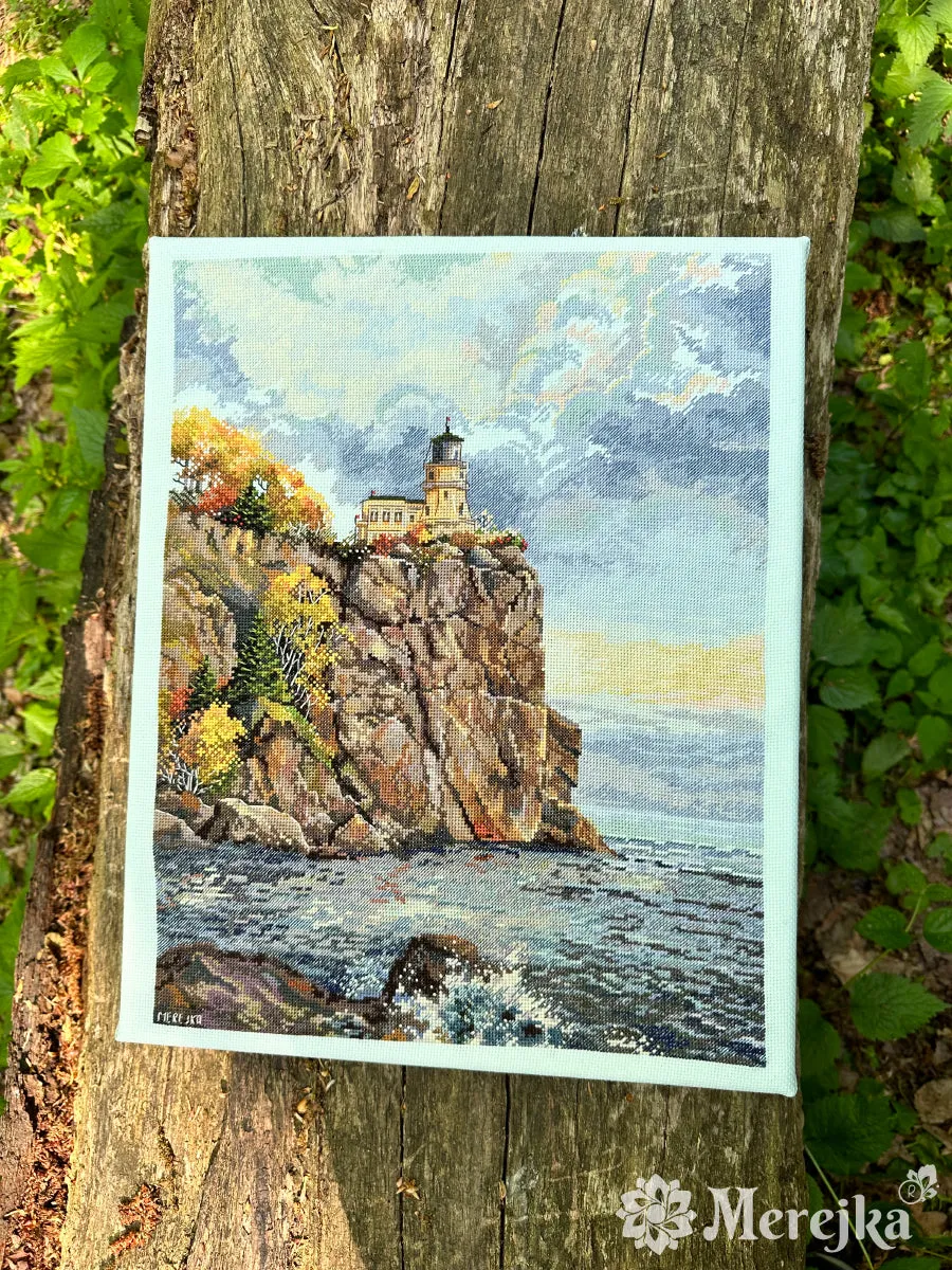 Merejka Split Rock Lighthouse borduurpakket Aida 16 ijsblauw