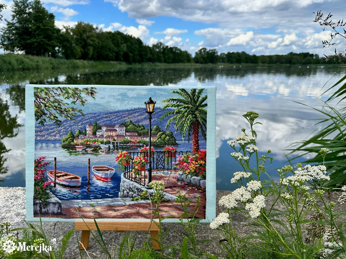 Merejka Lago del Porto borduurpakket Aida 16 ijsblauw 42 kleuren