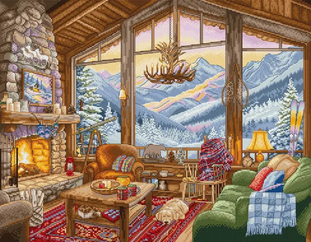 Leti Stitch L9922 Winter Lodge borduurpakket winter 39 cm