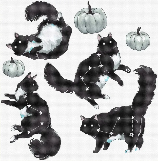 Leti Stitch L8817 Cat Constellation borduurpakket 28x27 cm