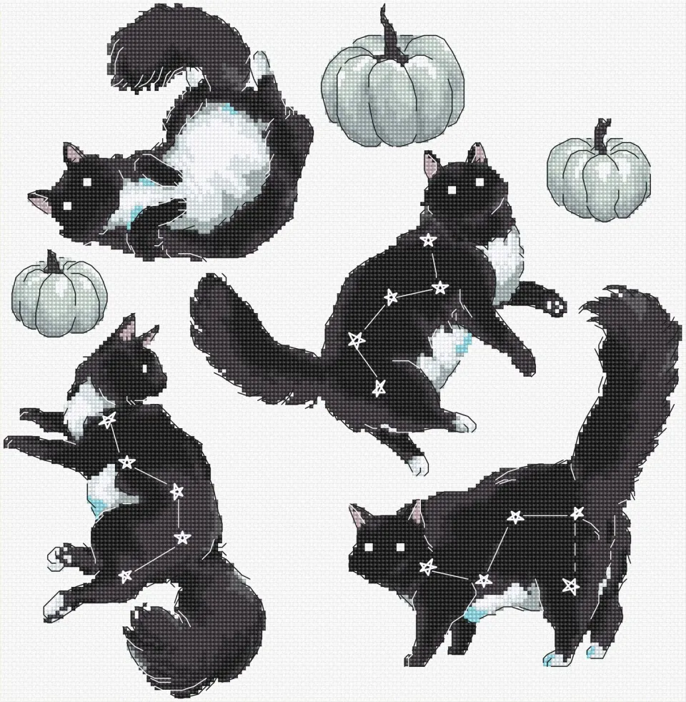Leti Stitch L8817 Cat Constellation borduurpakket 28x27 cm