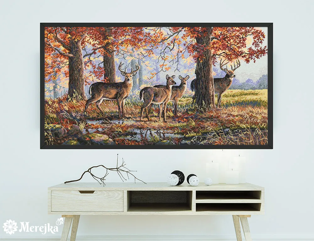 Merejka Under the Oaks borduurpakket 30x57 hert bos