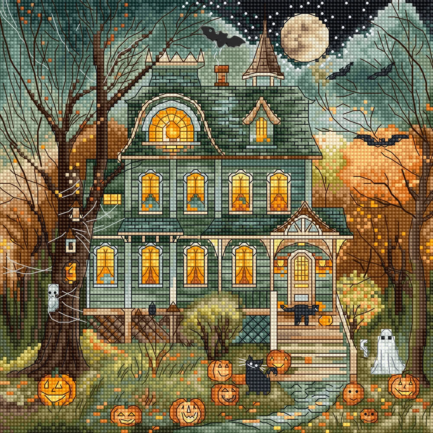 Leti Stitch Haunted House kruissteekpatroon pdf 125x126
