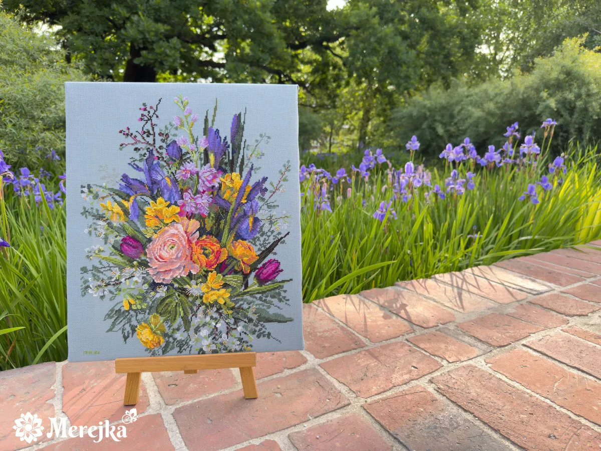 Merejka Garden Awakening borduurpakket Aida 16 blauw-grijs