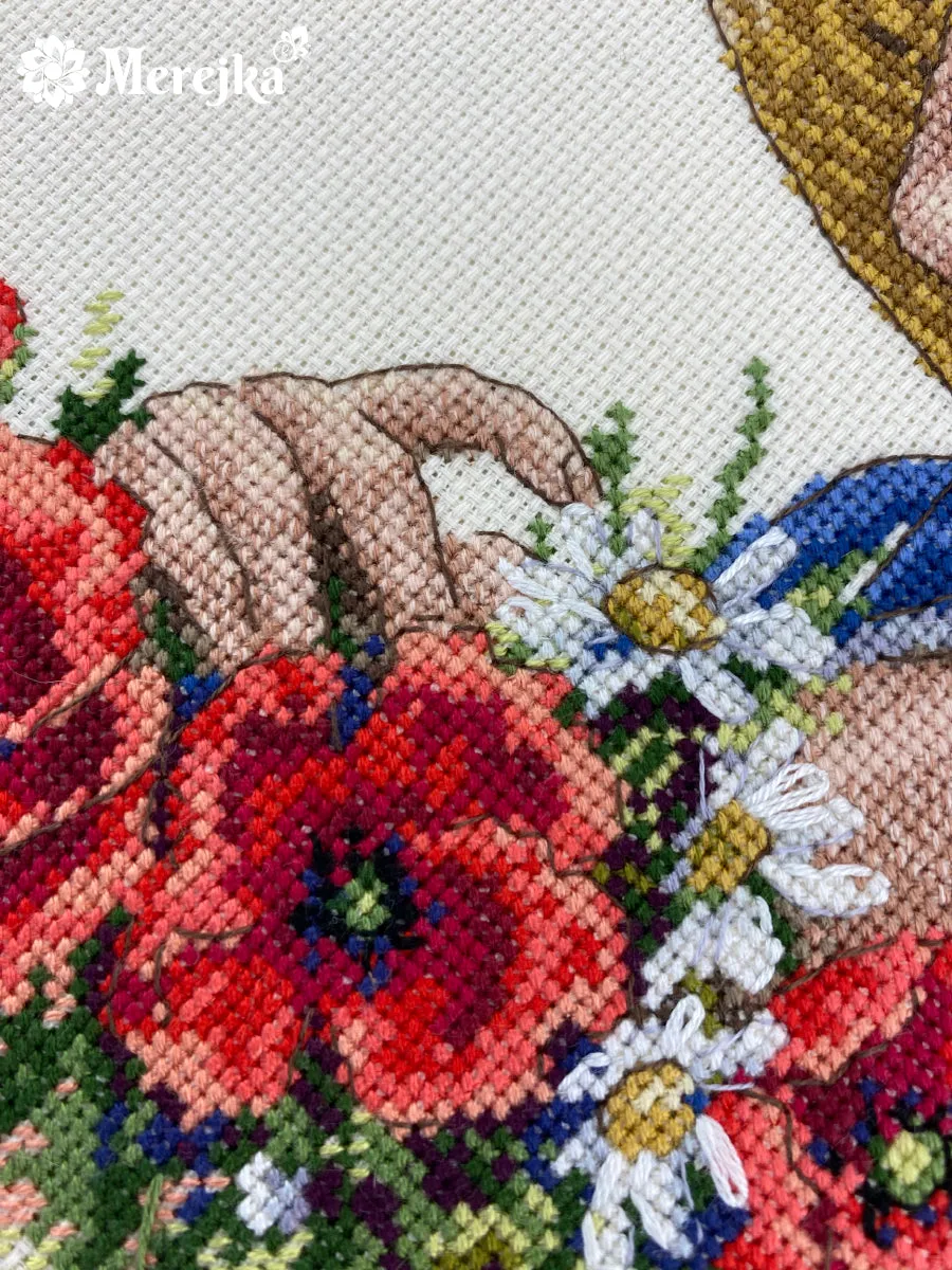 Merejka Flower Hat borduurpakket Aida 16 ecru