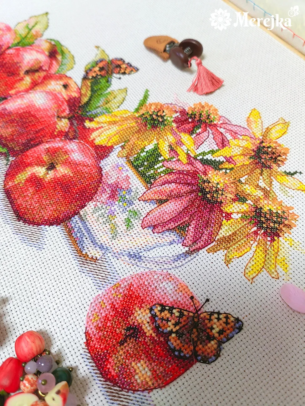 Merejka Echo of Summer borduurpakket 32x17 ecru Aida