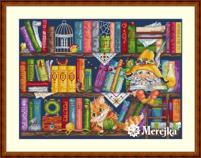 Merejka Book Shelf borduurpakket donkerblauw Aida
