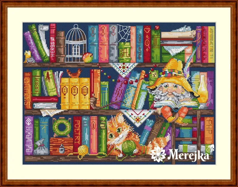 Merejka Book Shelf borduurpakket donkerblauw Aida