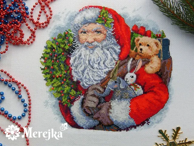 Merejka Santa with Wreath borduurpakket 20x20 kerst
