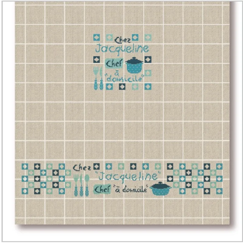 LiliPoints theedoek borduurpakket chef blauw linnen