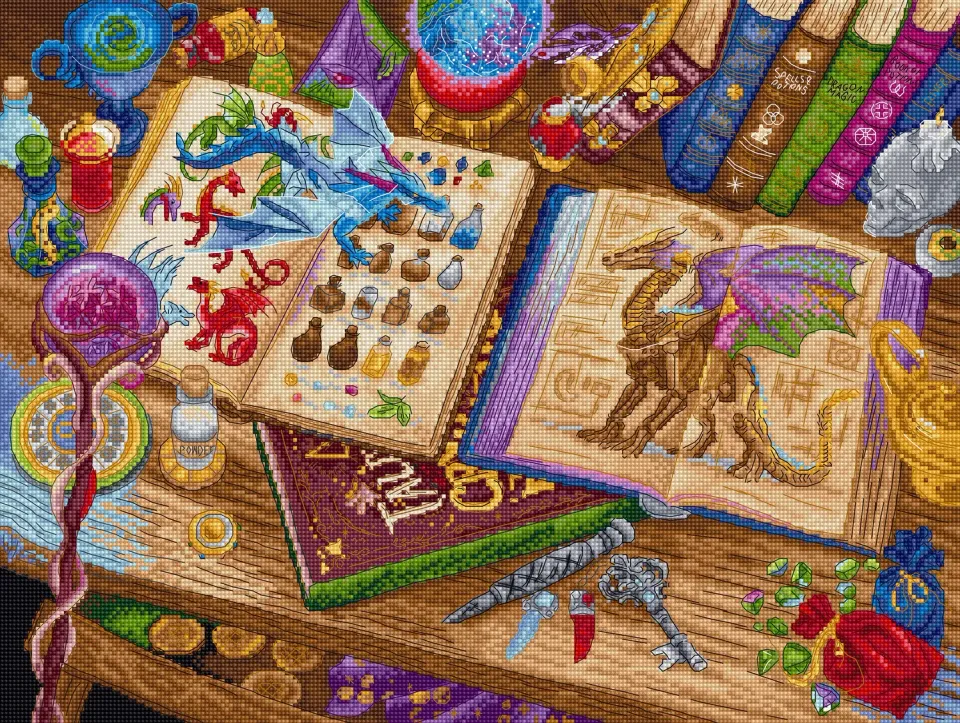 Leti Stitch L9965 Dragon Studies kruissteekpakket 38x29 cm 62 kleuren