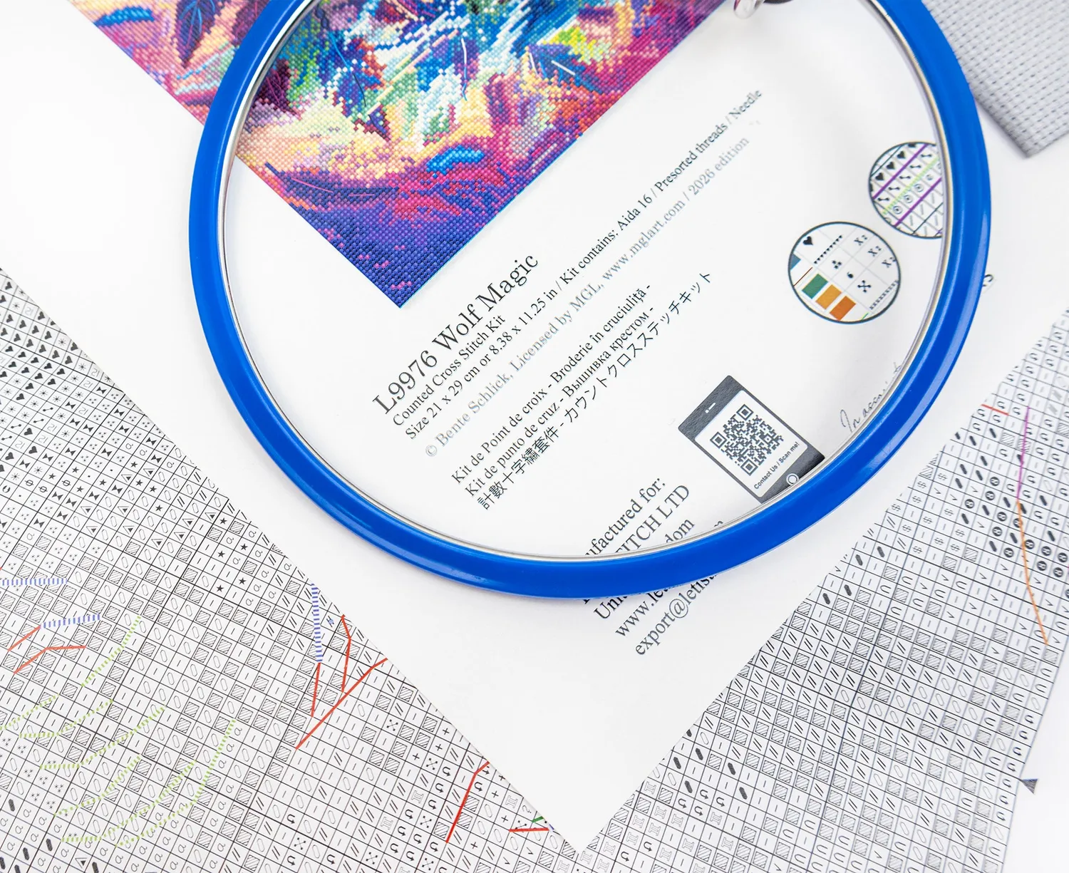 Leti Stitch L9976 Wolf Magic borduurpakket 21x29 cm blauw