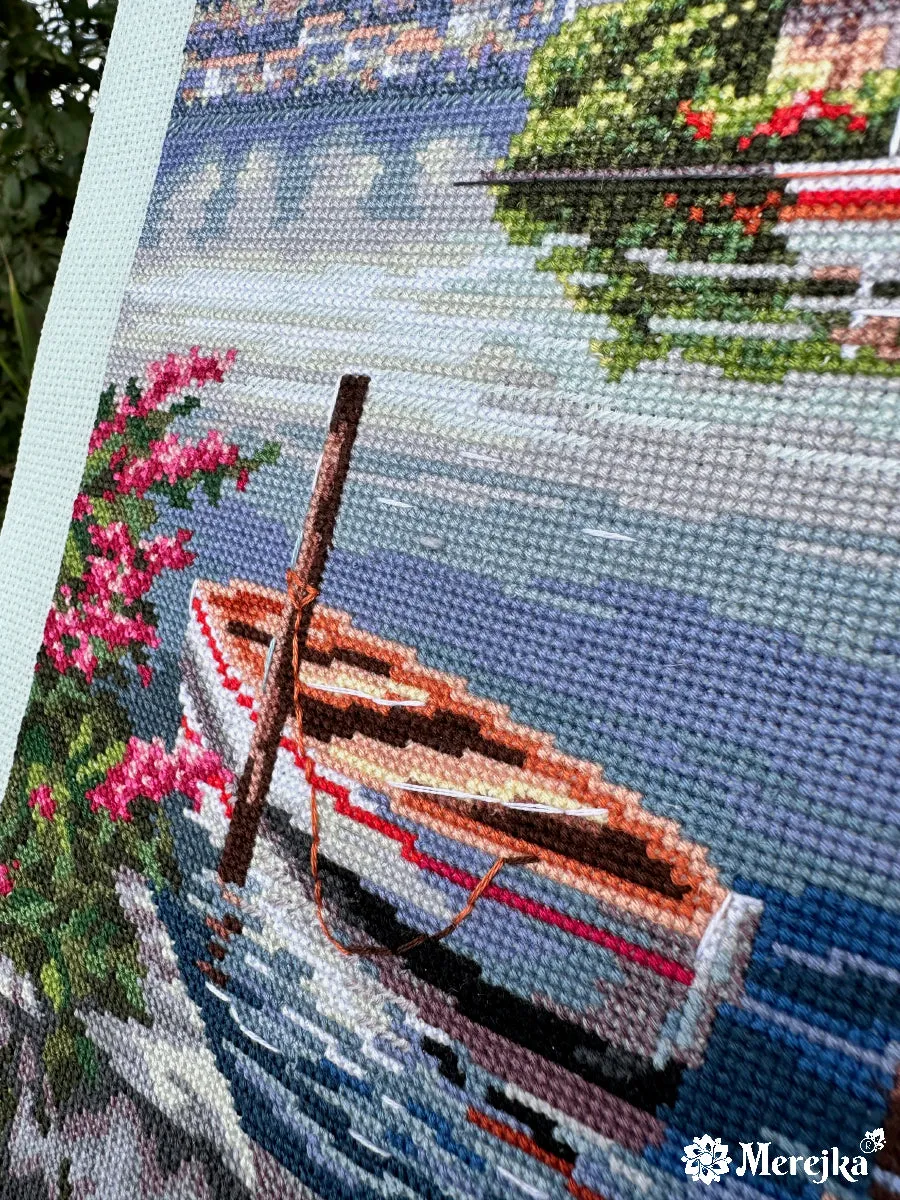 Merejka Lago del Porto borduurpakket Aida 16 ijsblauw 42 kleuren