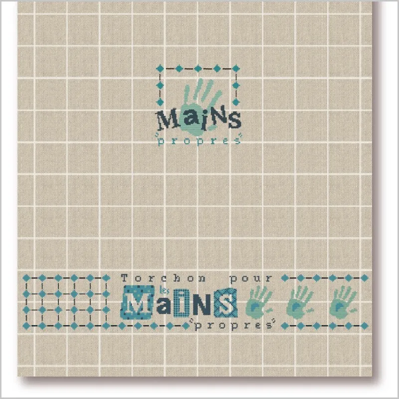 LiliPoints Hands theedoek borduurpakket blauw linnen