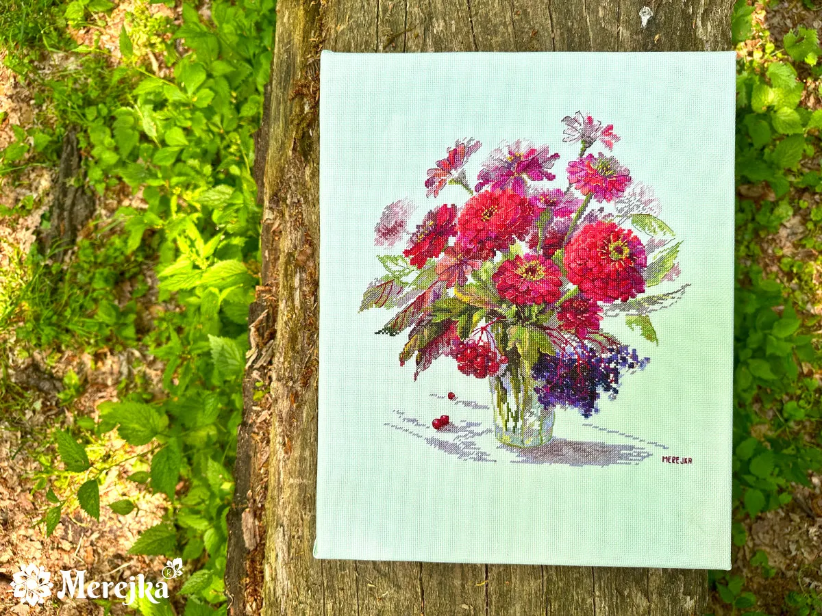 Merejka September Colour borduurpakket Aida 16 ijsblauw