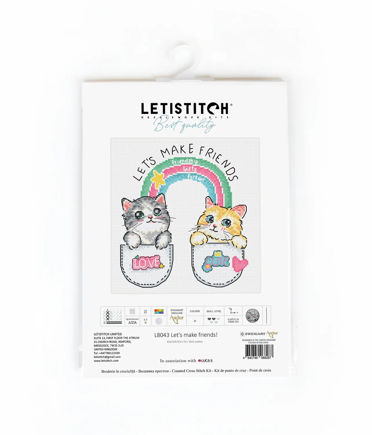 Leti Stitch L8043 Let's Make Friends borduurpakket 16x14 cm