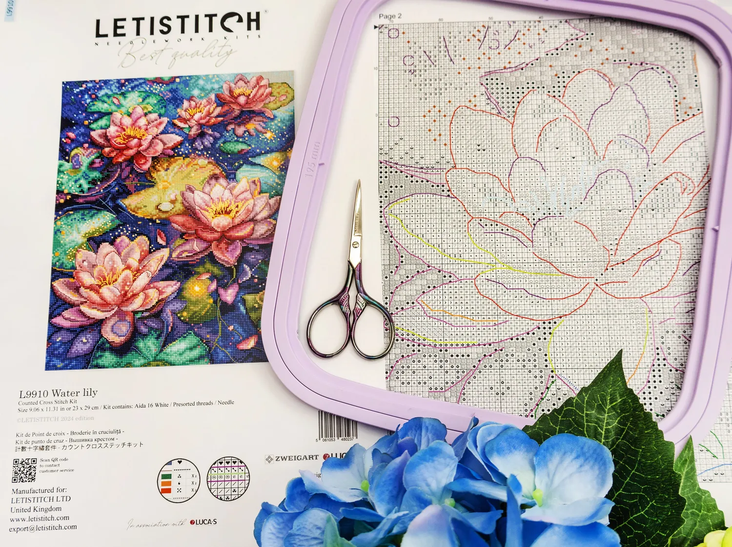Leti Stitch L9910 Water Lily borduurpakket 23x29 cm Aida 16ct